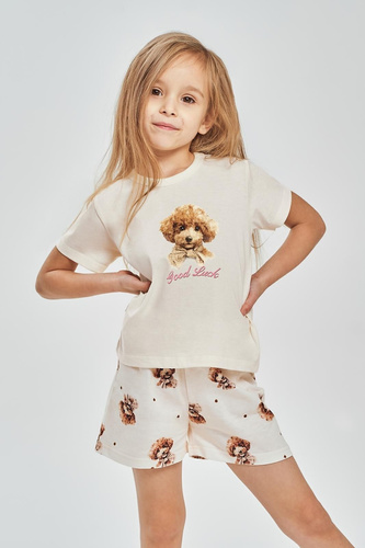 Pijama fetițe Coco 3553 Taro maro – 100% bumbac, tricou + șorturi