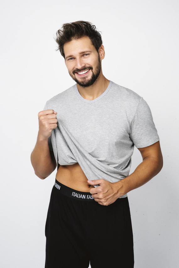 Dallas Pijama cu mânecă scurtă pentru bărbați, pantaloni lungi Italian Fashion- melange/negru 