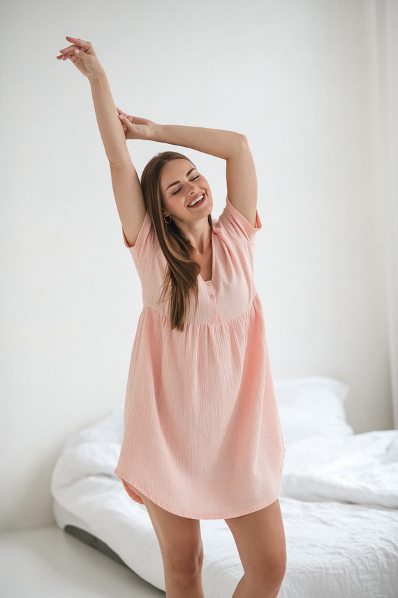 Cămașă de noapte de maternitate și alăptare de muselină Aurora Milk&Love somon