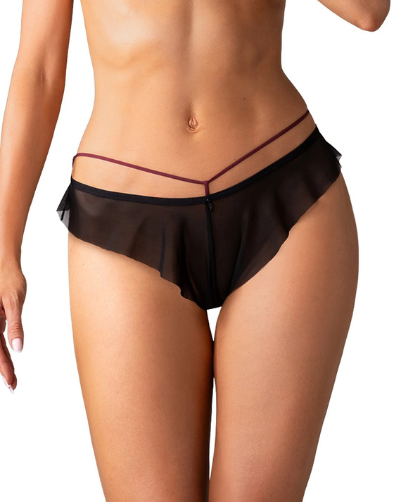 Chiloți damă Obsessive Parisel Panties bordo cu dungi și volănaș