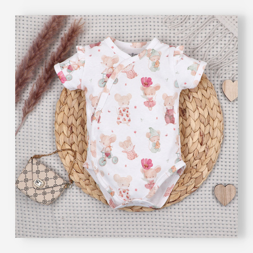 Body bebeluși Nini Little Mouse bumbac organic tip petrecut mânecă scurtă
