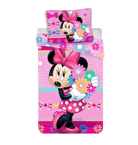 Lenjerie de pat pentru copii din bumbac Minnie Mouse de la Jerry Fabrics, roz