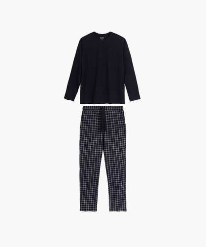 Atlantic NMP-404 Pijamale bărbați 100% bumbac Pantaloni lungi în carouri bleumarin
