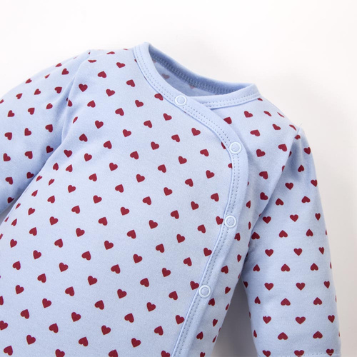 Body bebeluși Love Eevi albastru cu inimioare 100% bumbac, deschidere completă