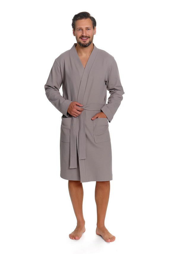 Halat de baie bărbați Doctor Nap 7421 Waffle ușor, cu textură waflu, legat, până la genunchi