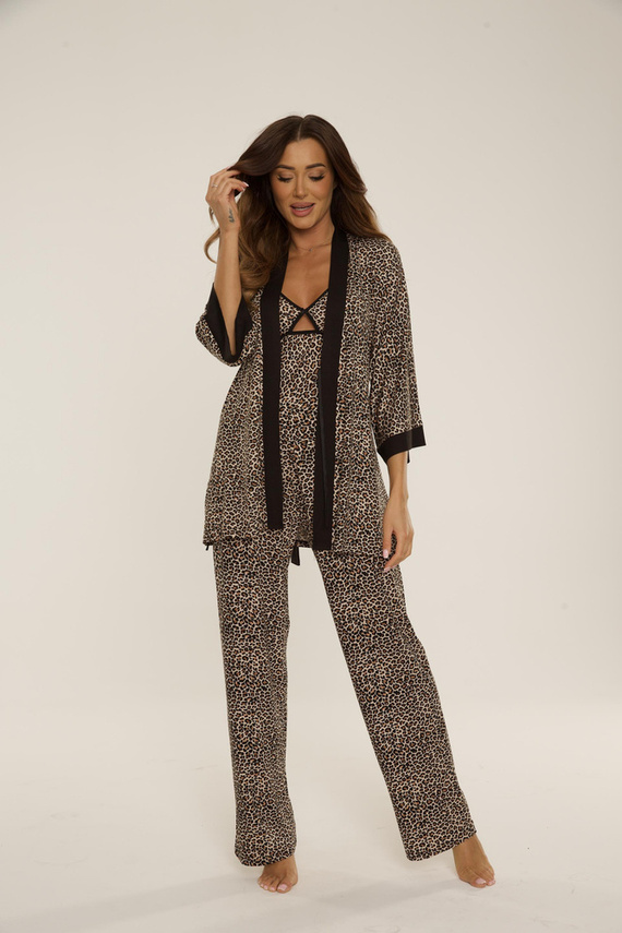 836 Mavis Halat de baie scurt pentru femei De Lafense - maro cu imprimeu leopard