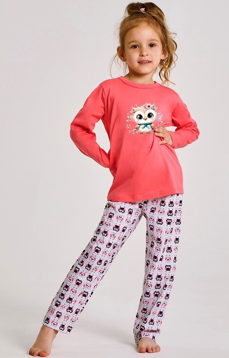 3486, 3487 Emma Taro pijamale fete coral – bumbac, imprimeu, pantaloni cu model