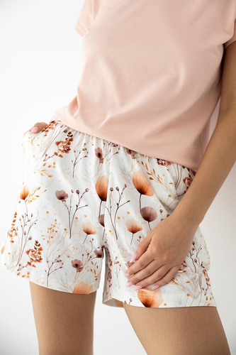 Pijama damă Sensis Arielle din bambus și bumbac, mânecă scurtă, șorturi