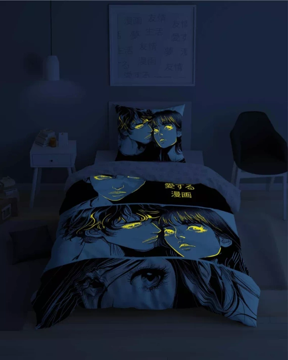5207 A Fluo 40 Lenjerie de pat din bumbac strălucește în întuneric Anime Boy Girl Detexpol