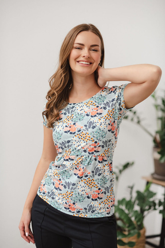 Cămașă cu lapte Bluză pentru alăptare și maternitate cu mâneci scurte Milk&Love meadow pe albastru