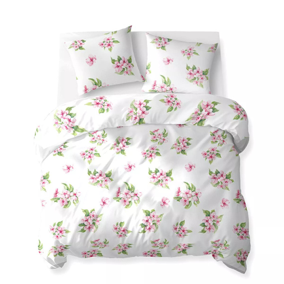 5766 A Lenjerie de pat din bumbac Cotton Bloom Detexpol, albă cu flori roz – 100% bumbac, față-verso, producție poloneză