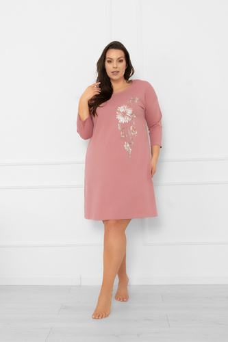 Cămașă de noapte pentru femei Akita - bumbac, mânecă 3/4, aplicații florale Italian Fashion