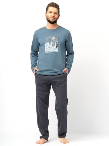 Pijamale bărbați Key MNS 627 gri – bumbac, mâneci lungi, croială clasică