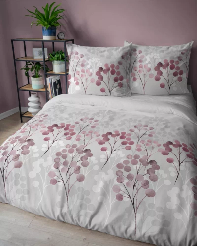 5223 B Lenjerie de pat din satin cu crenguțe în nuanțe de roz Detexpol gri