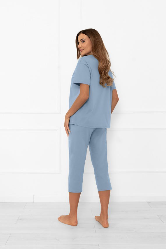 Pijama pentru femei Ksara - mânecă scurtă, pantaloni 3/4, bumbac Italian Fashion - oțel 