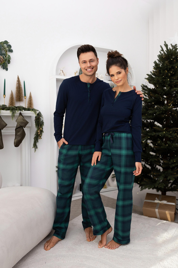 Pijamale Luke Sensis pentru bărbați - bumbac, lungi, verzi în carouri