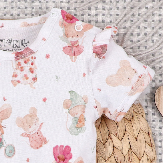Body bebeluși Nini Little Mouse bumbac organic capse pe umăr mânecă scurtă