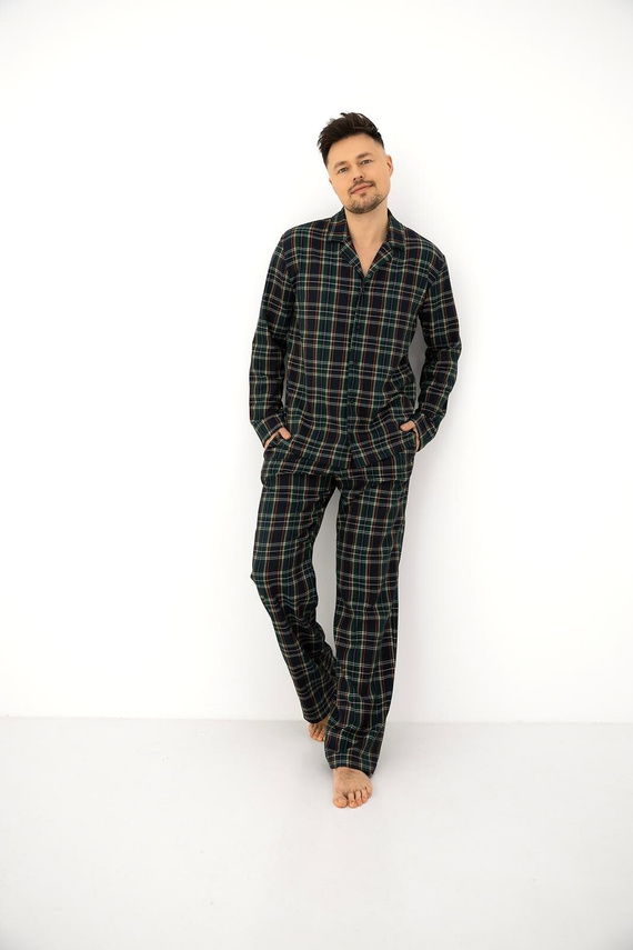 Sensis George pijama bărbați 100% bumbac flanel verde în carouri