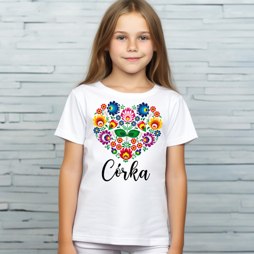 SKU R11k-1 Tricou cu mânecă scurtă pentru copii Moocha „Daughter heart folk”, alb