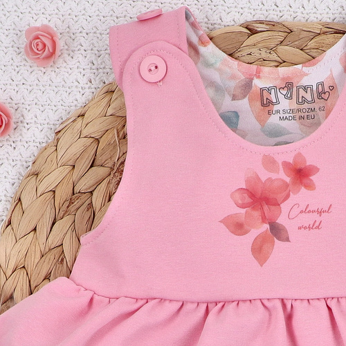 ABN-5427 Flori colorate Rochie din bumbac organic Nini roz