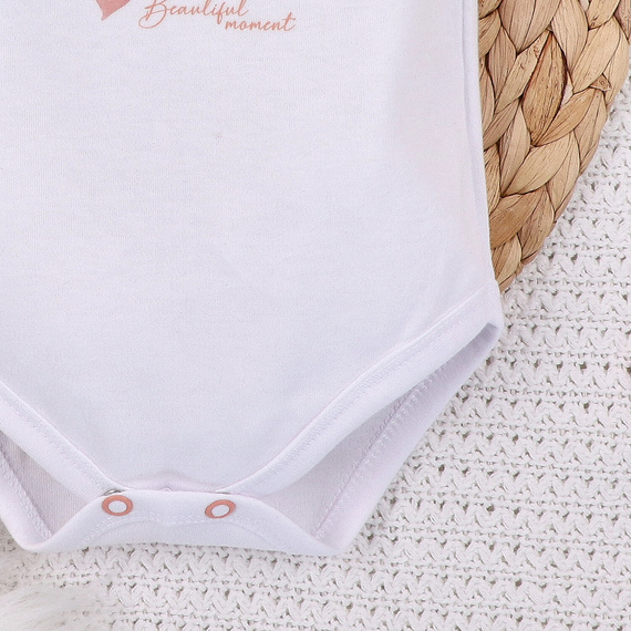 ABN-5418 Flori colorate Body cu mâneci scurte din bumbac organic Nini alb