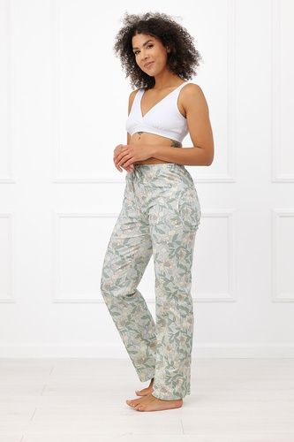 Pantaloni damă Sandra Italian Fashion din bumbac, lungi, în carouri, cu buzunare