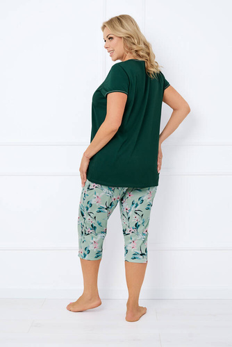 Florisa Pijama cu mânecă scurtă pentru femei, pantaloni 3/4 Italian Fashion - verde închis/print