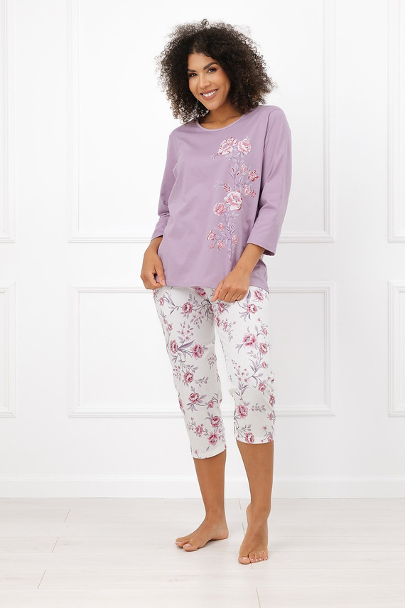 Italian Fashion Karilla Pijamale damă 3/4, 100% bumbac, flori de brândușă