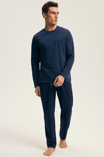 Pijamale premium pentru bărbați 43455 New Henderson, bleumarin - bumbac, mâneci lungi, ambalaj elegant