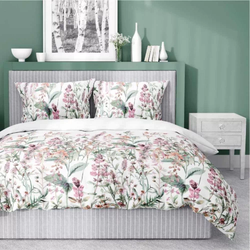 5485 A Detexpol Satin Stories lenjerie de pat din satin alb-roz | 100% bumbac, țesătură din satin, fermoar, ambalaj cadou