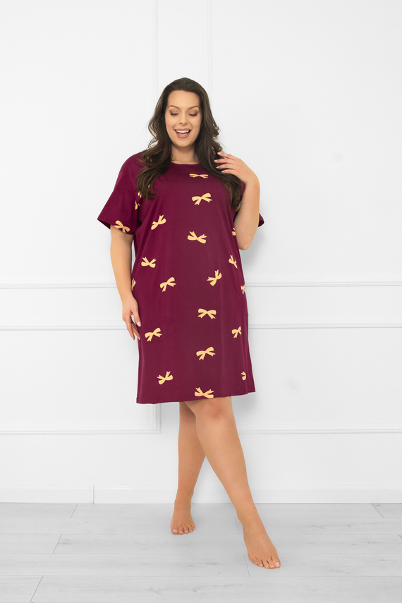 Cămașă de noapte pentru femei Kwadro Modă italiană - bumbac, cu mânecă scurtă, cu fundițe