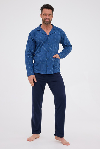 114/78 Pijamale bărbați Cornette | Fermoar, 100% bumbac, guler și buzunare