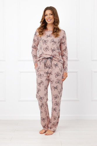 Italian Fashion Silano pijama damă din bumbac, lungă, cu fundițe, buzunare