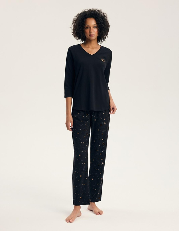 Pijamale damă Henderson 45438 Gilly 3/4 negru 100% bumbac pantaloni lungi