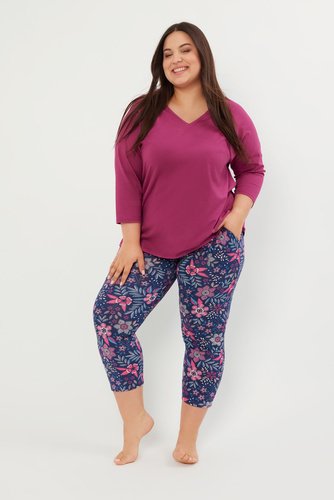 Folk Pijama pentru femei mâneci 3/4, pantaloni 7/8 Modă italiană - mure/print