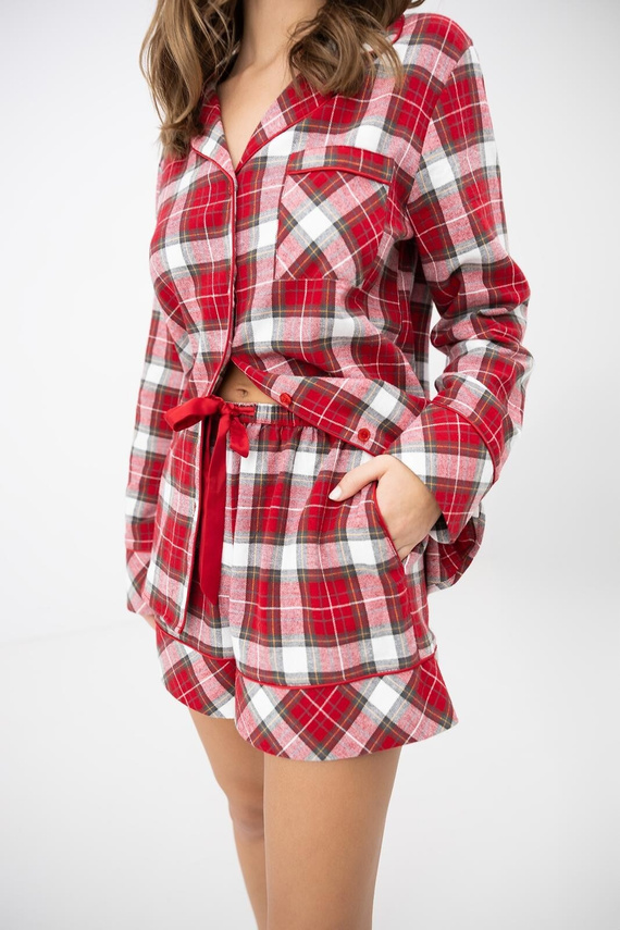 Sensis Clariel Pijamale damă din flanel 100% bumbac, carouri roșii