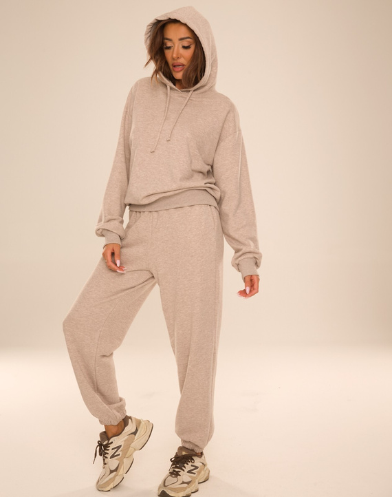 De Lafense Dune 075 dres damă din bumbac, bluză cu glugă, pantaloni - bej melanj