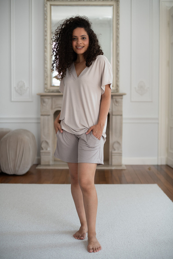Milk&Love Moon bambusowe scurte pantaloni de maternitate pentru pijama, bej