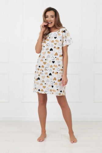 Cămașă de noapte damă Soraja Italian Fashion – bumbac, mânecă scurtă, inimioare