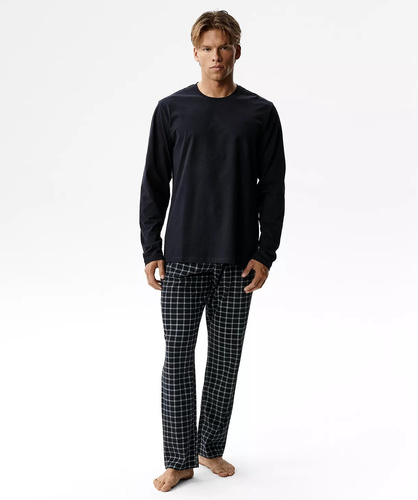 Atlantic NMP-404 Pijamale bărbați 100% bumbac Pantaloni lungi în carouri bleumarin