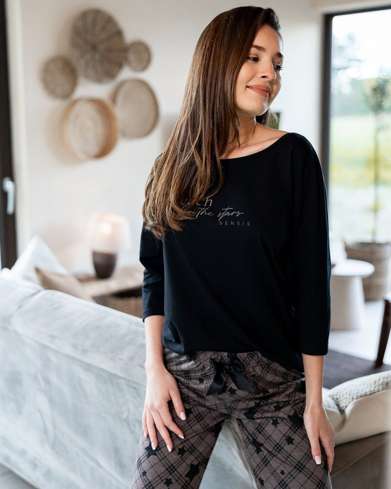 Pijamale Sensis Reach For The Stars pentru femei - Negru-Maro