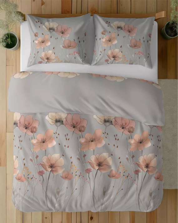 5493 A Detexpol Satin Stories lenjerie de pat satin gri | 100% bumbac, țesătură din satin, fermoar, ambalaj cadou