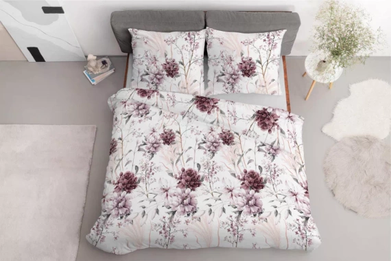 5222 B Lenjerie de pat satin roz pudrat pe fond deschis Detexpol