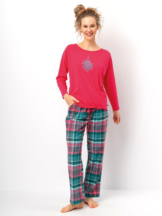 Pijamale dama LNS 420 Key raspberry - bumbac, maneci lungi, pantaloni de flanel