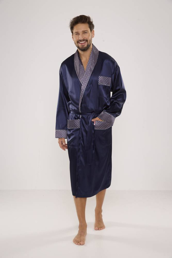 940 Forex halat de baie bărbătesc din satin - albastru marin