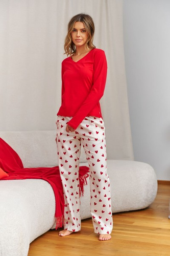 Pijama damă Doctor Nap Amour, bluză roșie + pantaloni flanel, 100% bumbac