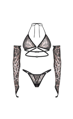 Set Obsessive Addia cu imprimeu leopard sutien soft și tanga cu mănuși