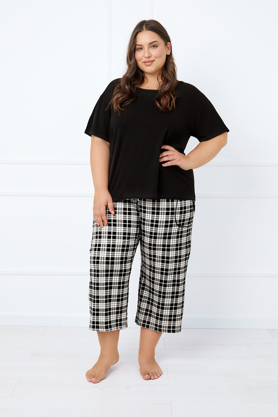Klara Pijama de damă cu mânecă scurtă, pantaloni 7/8 Italian Fashion - negru/print