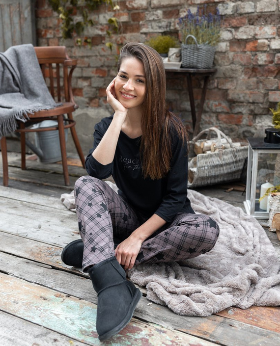 Pijamale Sensis Reach For The Stars pentru femei - Negru-Maro