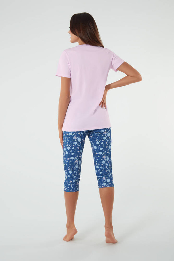 Pijama Lady cu mânecă scurtă, pantaloni 3/4 Italian Fashion roz/print 